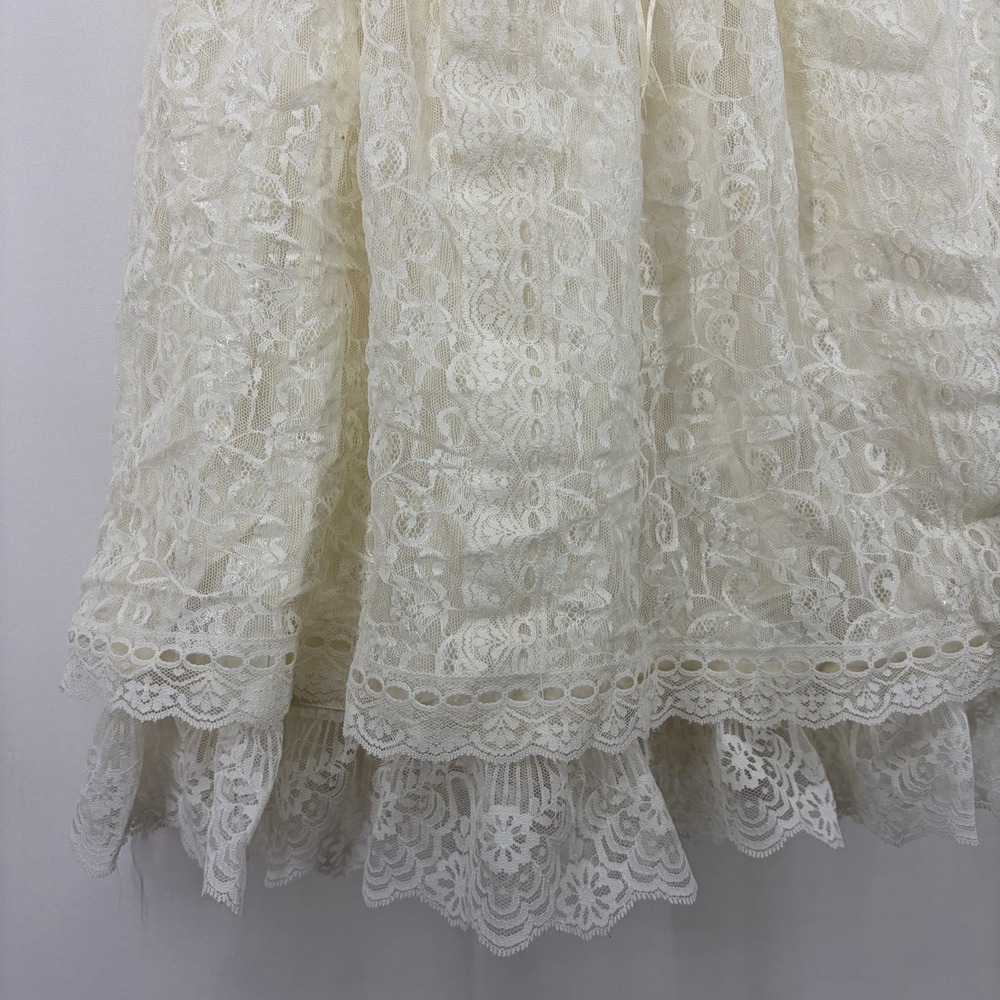 Jessica McClintock Vintage Size 6X Girl Lace Puff Sleeve Dress Cottagecore Ivory - Picture 5 of 8